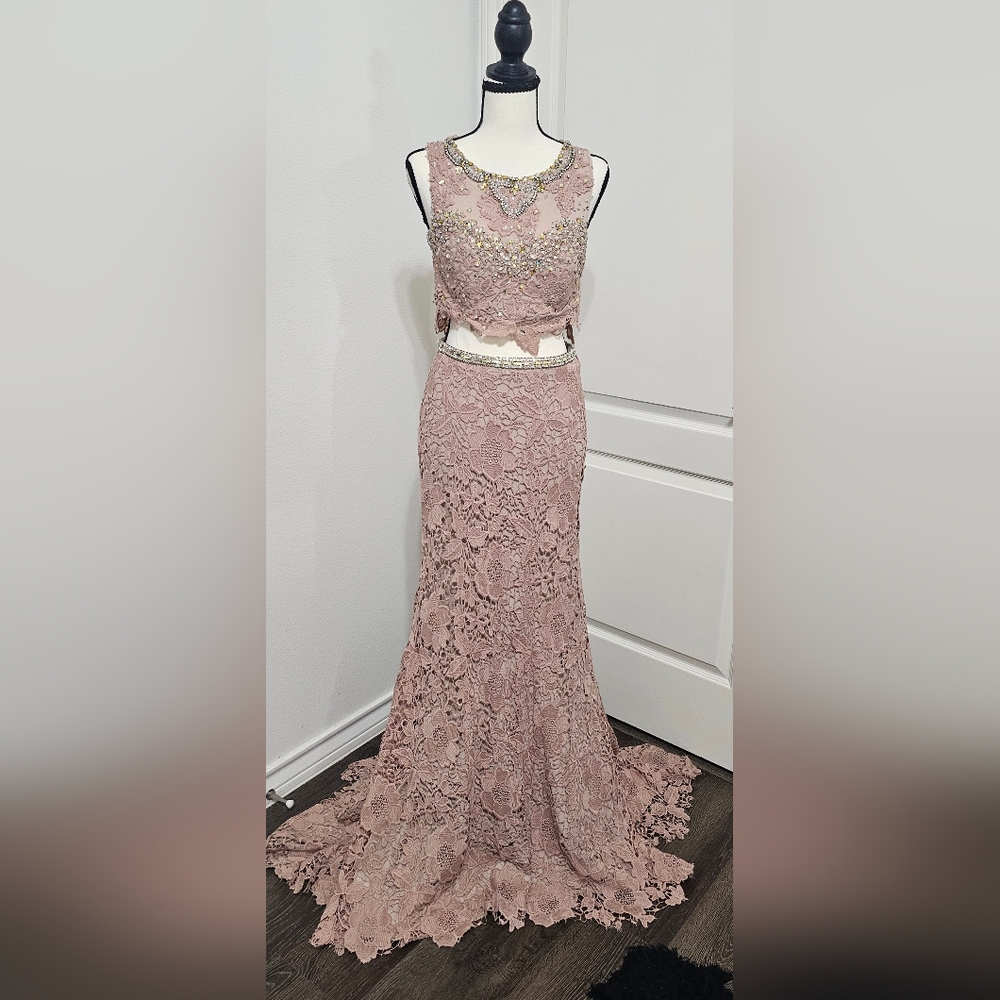 Jovani Lace Dress in Blush Pink